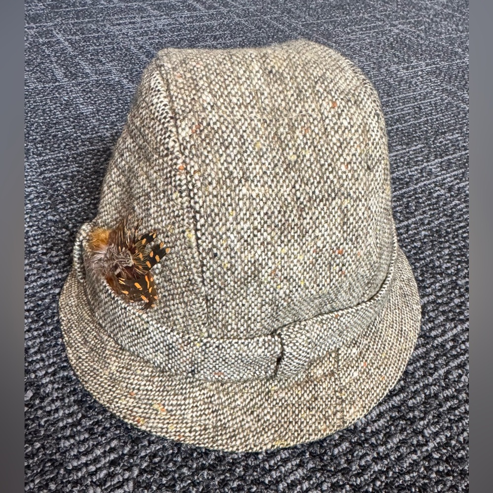 Vintage Made in Ireland Donegal Tweed Mens Fedora Hat with Feather